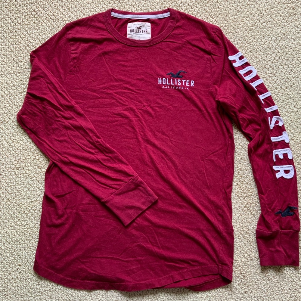 Red Hollister Long Sleeve T-Shirt With Brand Icon